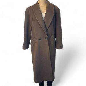Jones New York Petite 100% Wool Long Coat – Taupe/Brown – Vintage